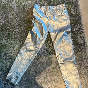 Karl Lagerfeld 100% lambskin women’s trousers in stunning silver.